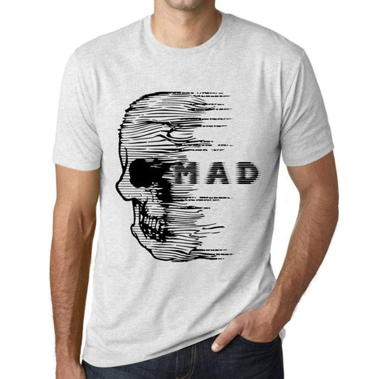 Herren T-Shirt Graphique Imprimé Vintage Tee Anxiety Skull MAD Blanc Chiné