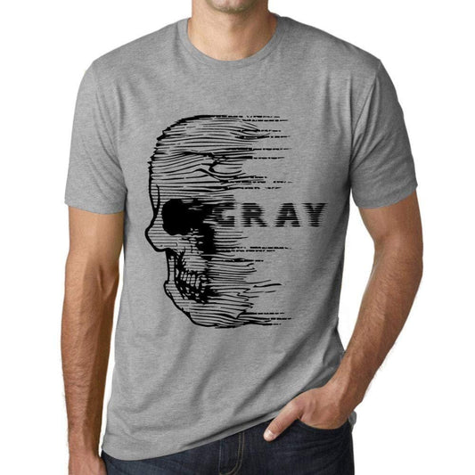 Herren T-Shirt Graphique Imprimé Vintage Tee Anxiety Skull Grey Gris Chiné