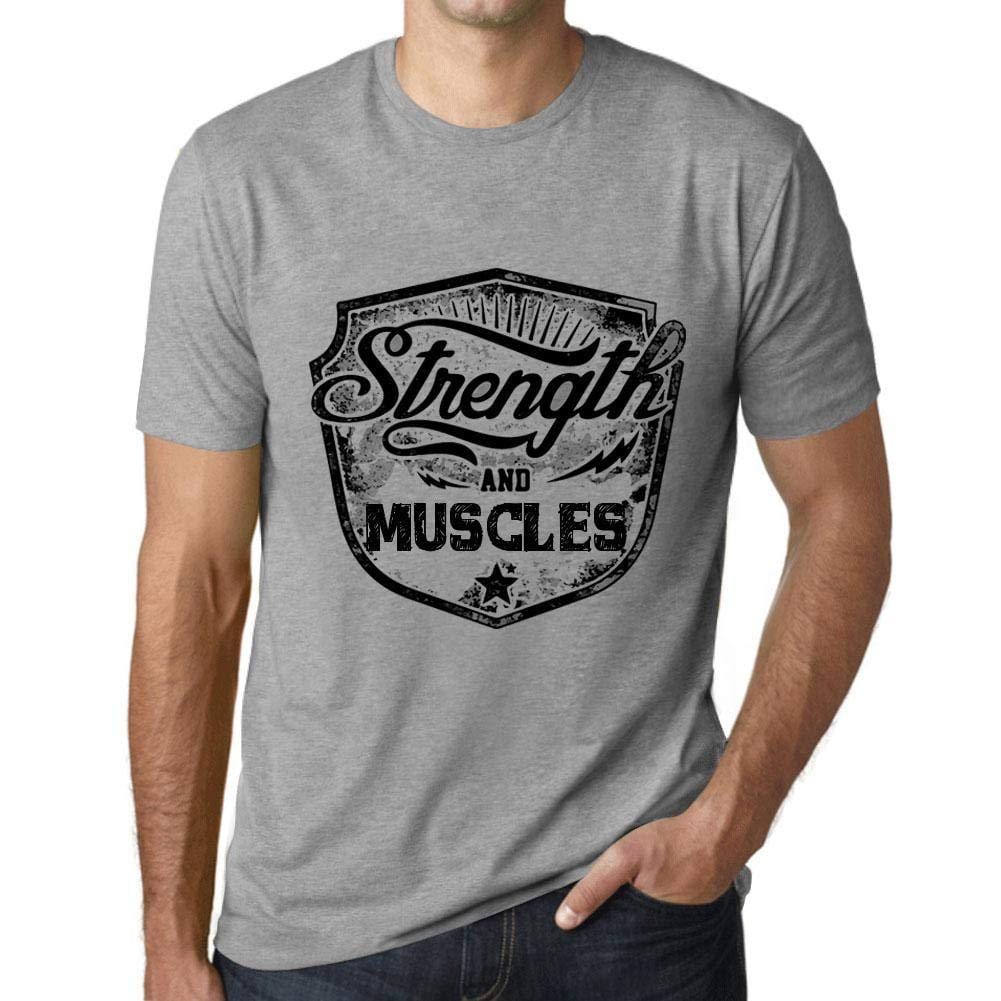 Herren T-Shirt Graphique Imprimé Vintage Tee Strength and Muscles Gris Chiné