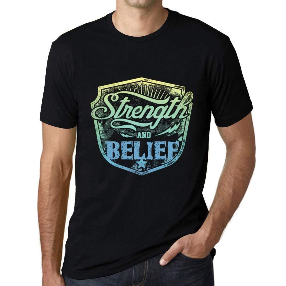 Herren T-Shirt Graphique Imprimé Vintage Tee Strength and Belief Noir Profond