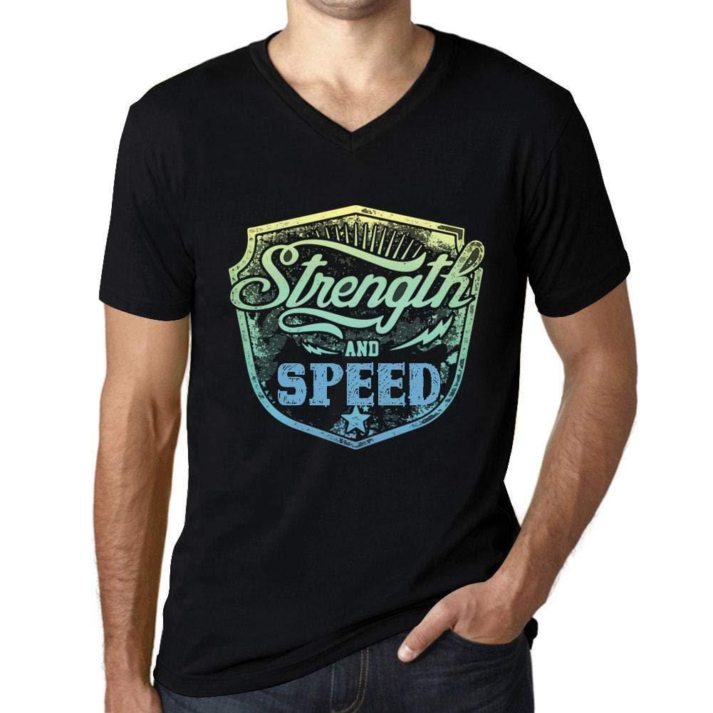 Herren T-Shirt Graphique Imprimé Vintage Col V Tee Strength and Speed ​​Noir Profond