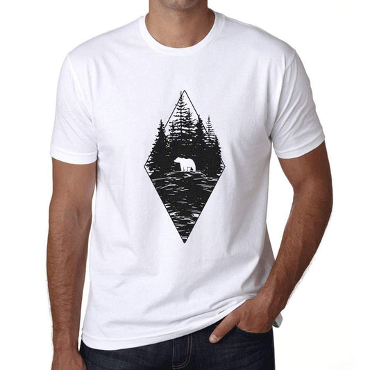 Ultrabasic - Homme T-Shirt Graphique Ours de la Forêt Blanc