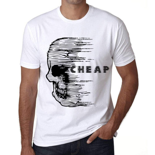 Herren T-Shirt mit grafischem Aufdruck Vintage Tee Anxiety Skull Cheap Blanc