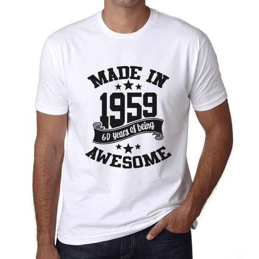 Ultrabasic - Homme T-Shirt Graphique Made in 1959 Awesome 60ème Anniversaire Blanc