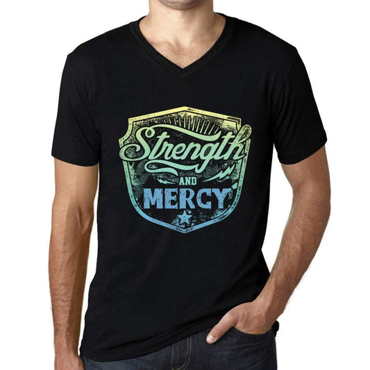 Herren T-Shirt Graphique Imprimé Vintage Col V Tee Strength and Mercy Noir Profond