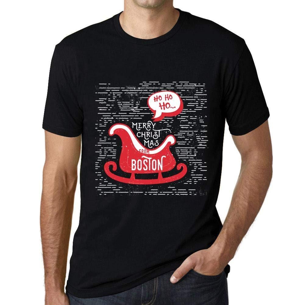 Ultrabasic Homme T-Shirt Graphique Merry Christmas von Boston Noir Profond