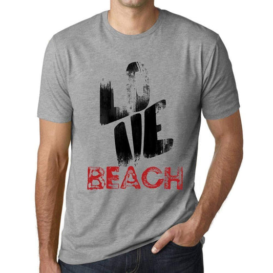 Ultrabasic - Homme T-Shirt Graphique Love Beach Gris Chiné