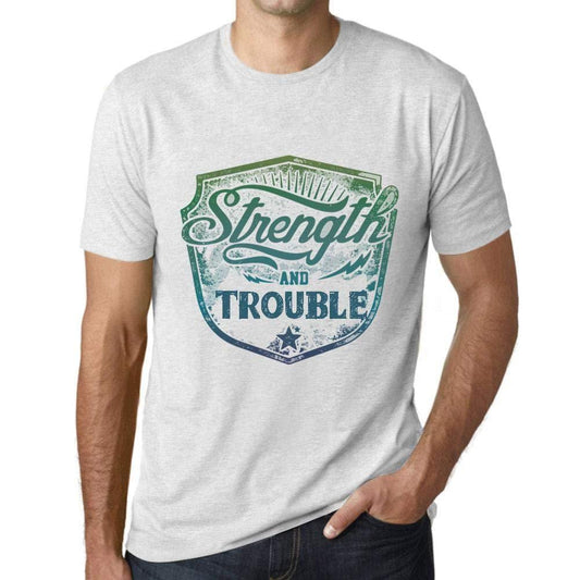 Homme T-Shirt Graphique Imprimé Vintage Tee Strength and Trouble Blanc Chiné