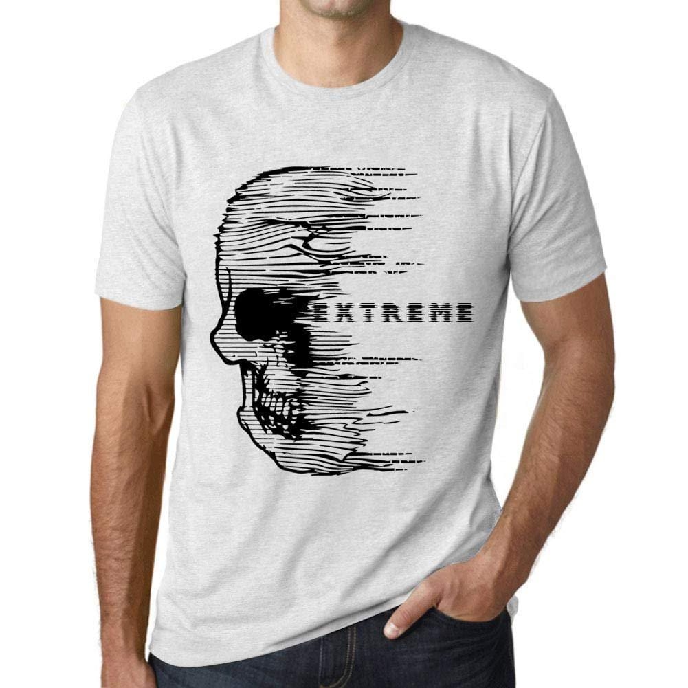 Herren T-Shirt Graphique Imprimé Vintage Tee Anxiety Skull Extreme Blanc Chiné