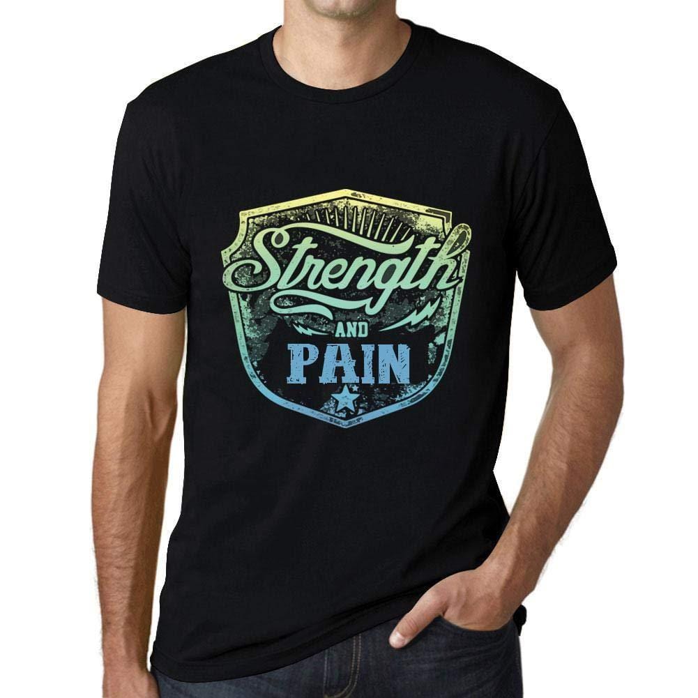 Herren T-Shirt Graphique Imprimé Vintage Tee Strength and Pain Noir Profond