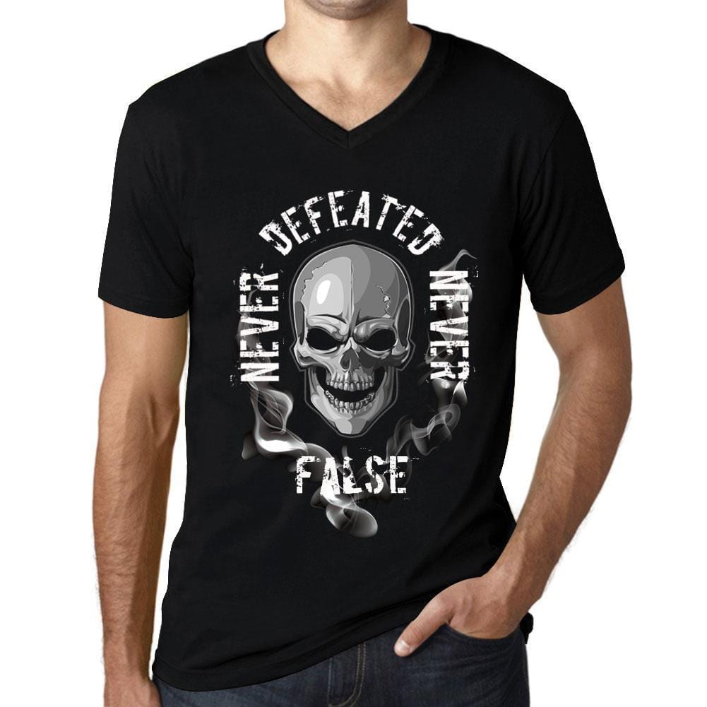 Men&rsquo;s Graphic V-Neck T-Shirt Never Defeated, Never FALSE Deep Black - Ultrabasic