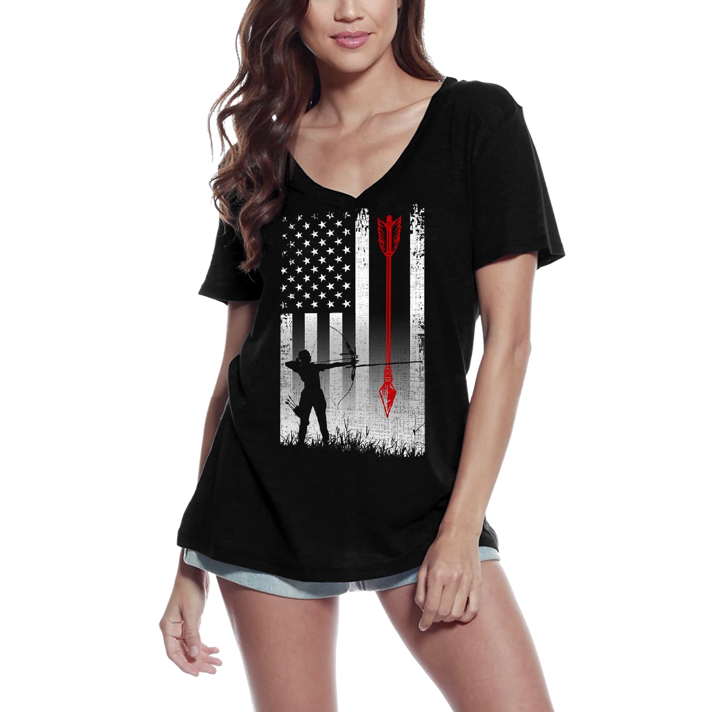 ULTRABASIC Damen T-Shirt Bogenschießen Jagd – US-Flagge Kurzarm-T-Shirt Tops