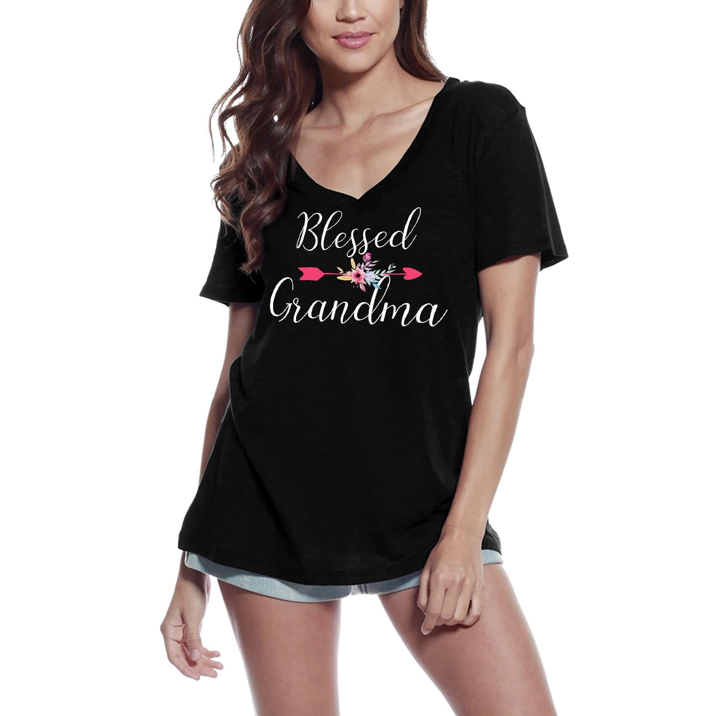 ULTRABASIC Damen-T-Shirt mit V-Ausschnitt „Blessed Grandma – Granny Nana“-T-Shirt