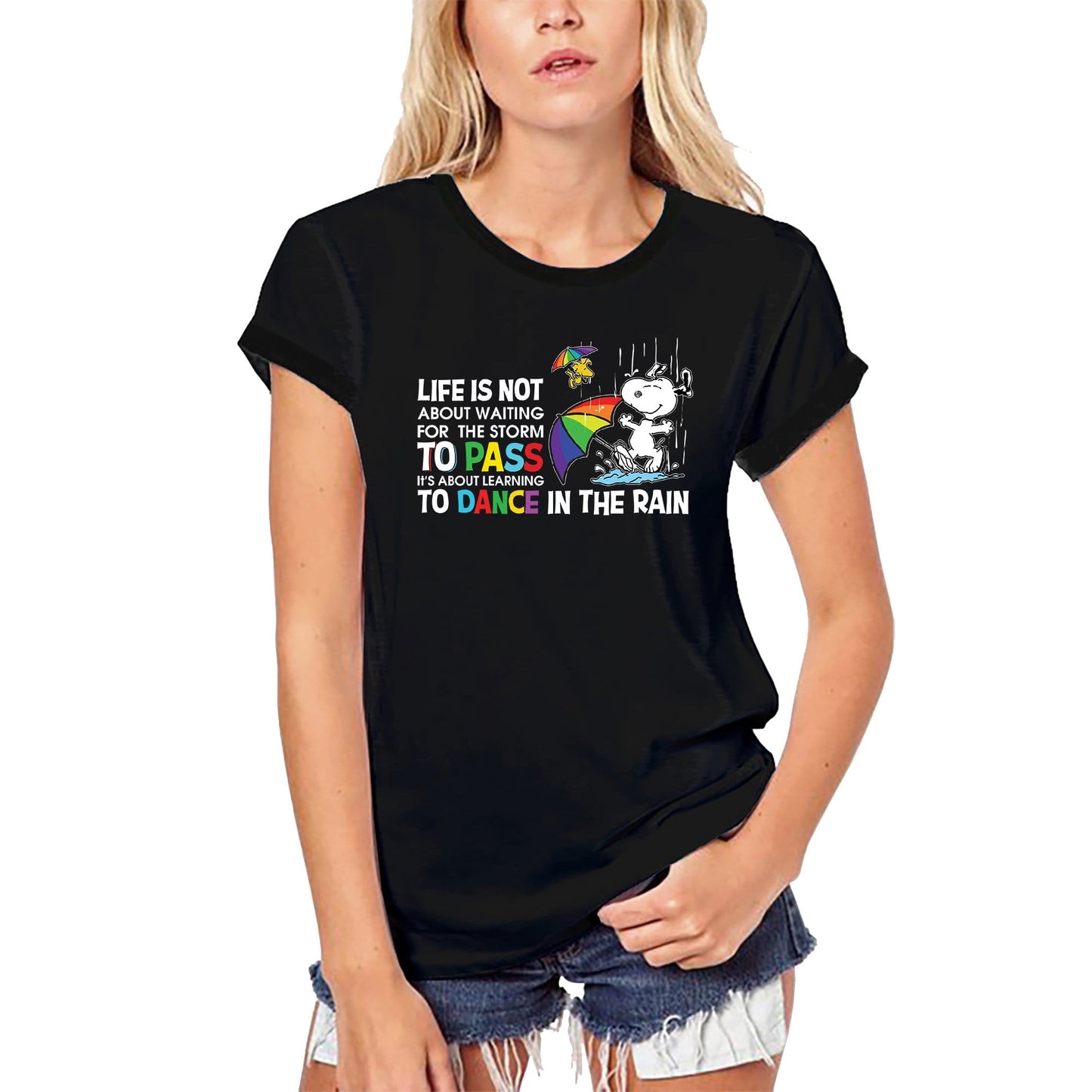 ULTRABASIC Women's Organic T-Shirt Dance in the Rain - Pride Flag Tee Shirt