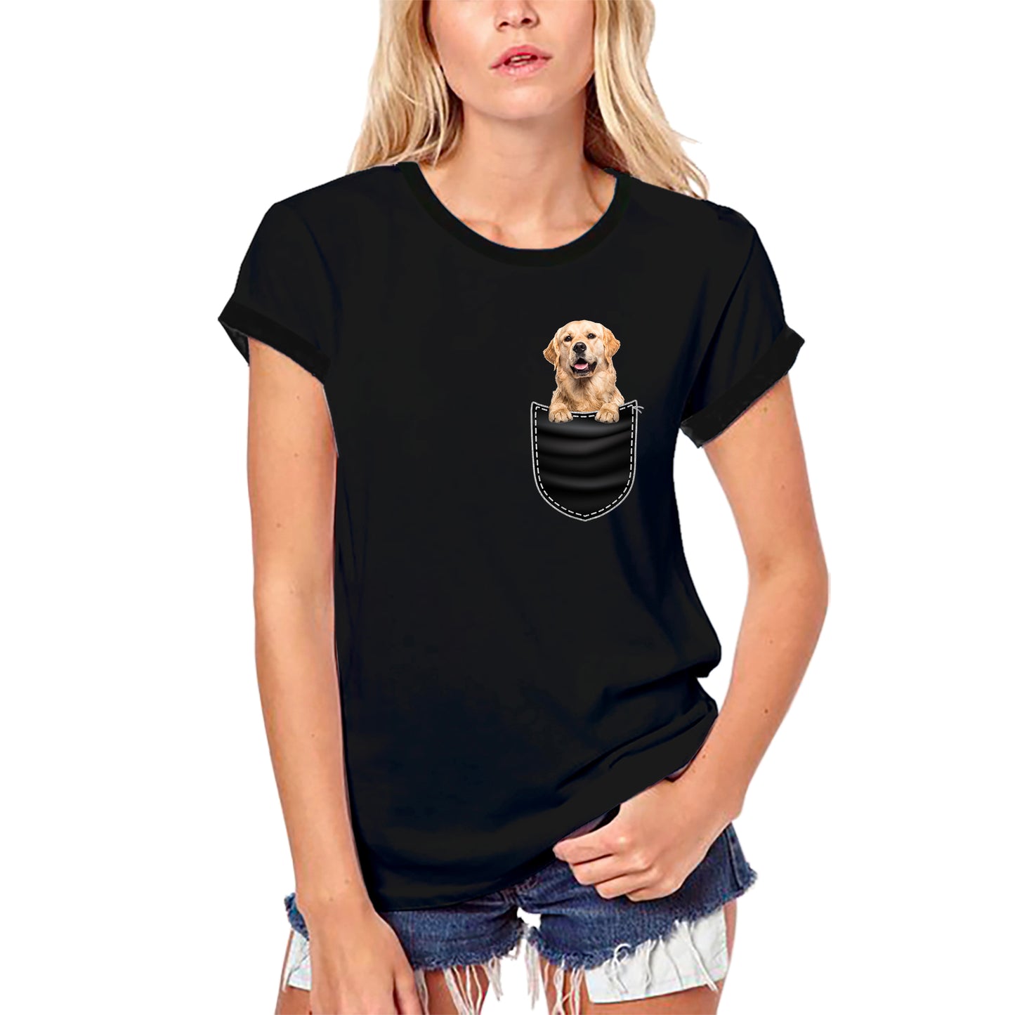 ULTRABASIC Grafik-Damen-T-Shirt Golden Retriever – süßer Hund in der Tasche