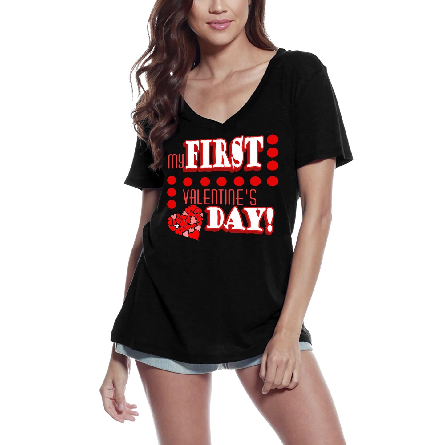 ULTRABASIC Damen-T-Shirt „My First Valentine's Day – Love Romantic“-T-Shirt
