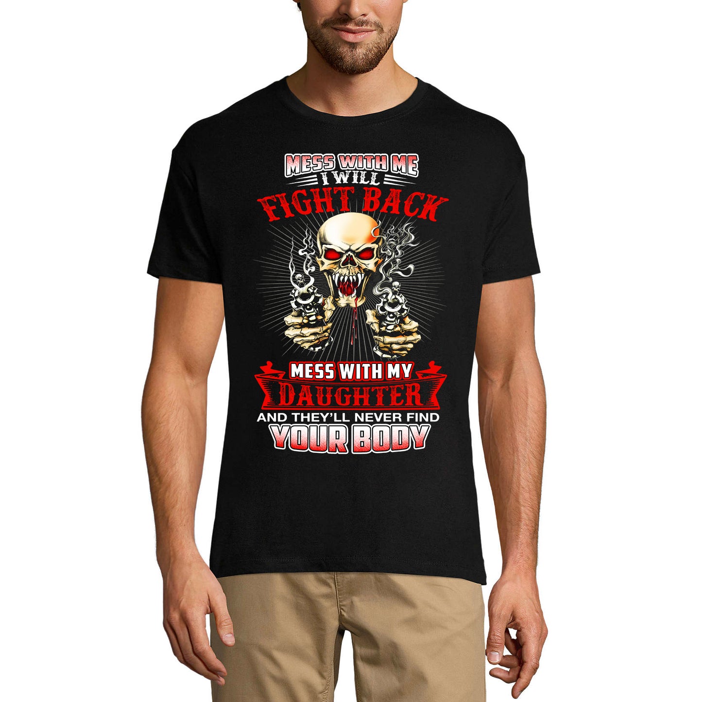 ULTRABASIC Herren-Grafik-T-Shirt „Mess With My Daughter Love – Scary Skull“.