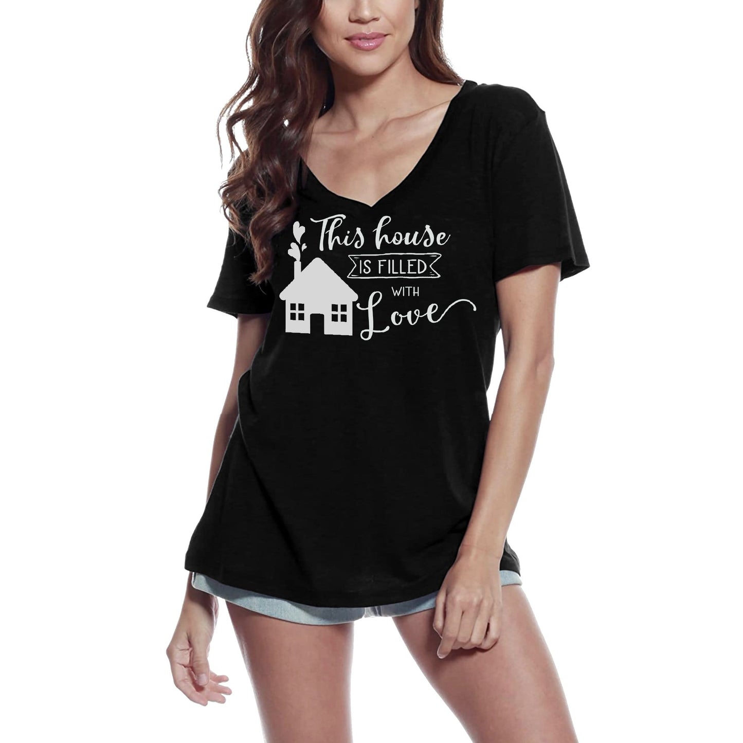 ULTRABASIC Damen-T-Shirt „This House is Filled With Love“ – Kurzarm-T-Shirt-Oberteile