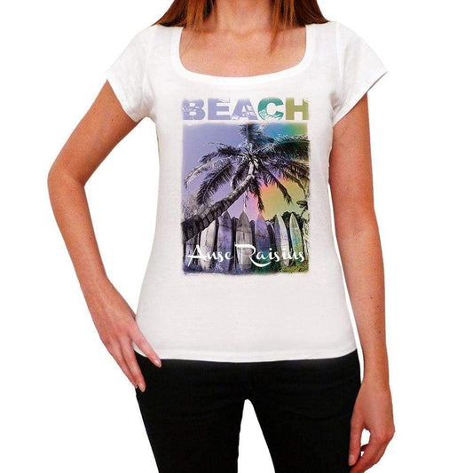 Anse Raisins Beach Name Palm White Womens Short Sleeve Round Neck T-Shirt 00287 - White / Xs - Casual