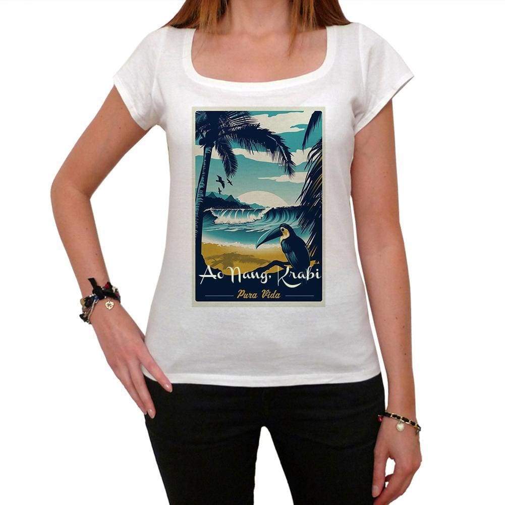 Ao Nang Krabi Pura Vida Beach Name White Womens Short Sleeve Round Neck T-Shirt 00297 - White / Xs - Casual