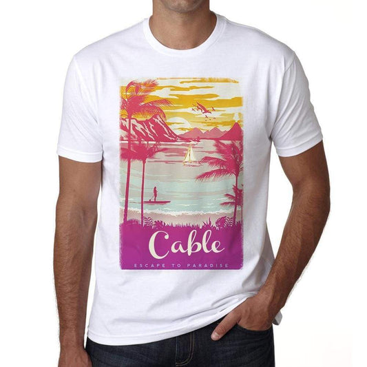 Cable Escape To Paradise White Mens Short Sleeve Round Neck T-Shirt 00281 - White / S - Casual