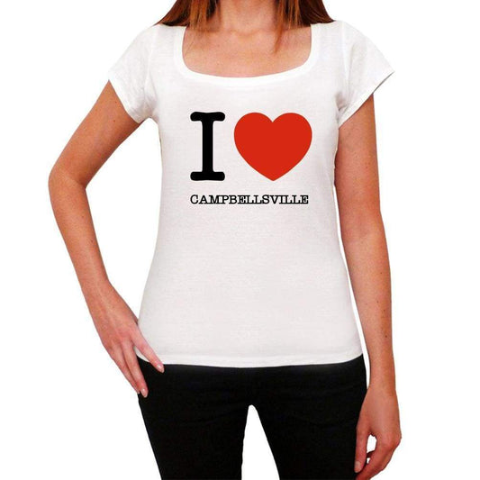 Campbellsville I Love Citys White Womens Short Sleeve Round Neck T-Shirt 00012 - White / Xs - Casual