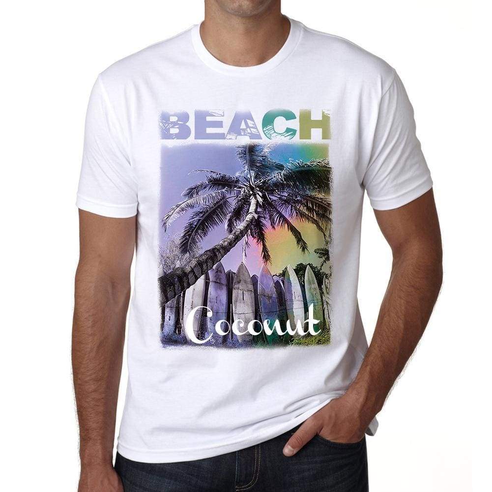 Coconut Beach Palm White Mens Short Sleeve Round Neck T-Shirt - White / S - Casual