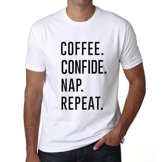 Coffee Confide Nap Repeat Mens Short Sleeve Round Neck T-Shirt 00058 - White / S - Casual