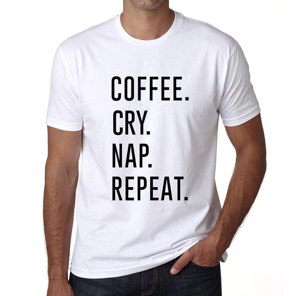 Coffee Cry Nap Repeat Mens Short Sleeve Round Neck T-Shirt 00058 - White / S - Casual