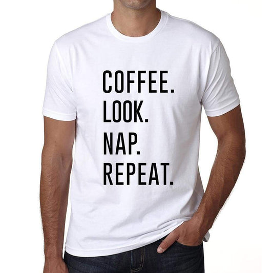 Coffee Look Nap Repeat Mens Short Sleeve Round Neck T-Shirt 00058 - White / S - Casual