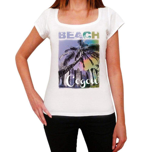 Cogon Beach Name Palm White Womens Short Sleeve Round Neck T-Shirt 00287 - White / Xs - Casual