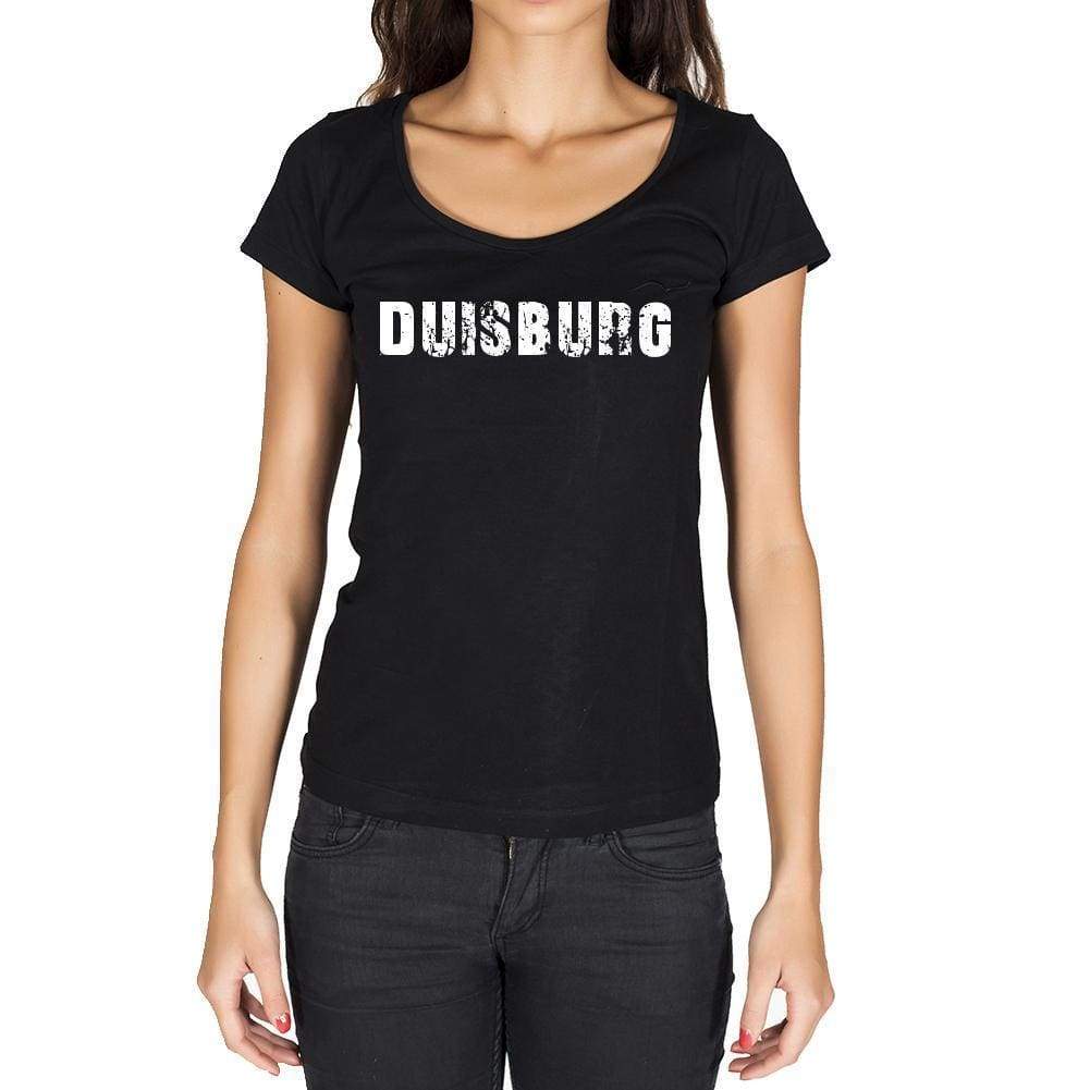 Duisburg German Cities Black Womens Short Sleeve Round Neck T-Shirt 00002 - Casual