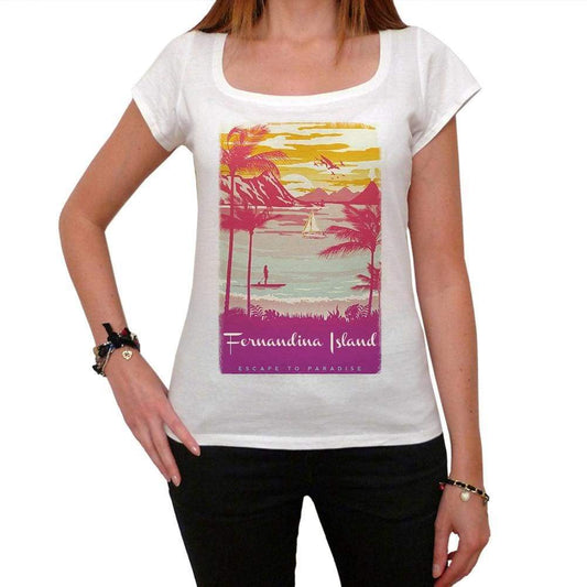 Fernandina Island Escape To Paradise Womens Short Sleeve Round Neck T-Shirt 00280 - White / Xs - Casual