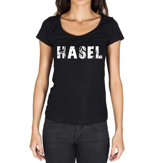 Hasel German Cities Black Womens Short Sleeve Round Neck T-Shirt 00002 - Casual