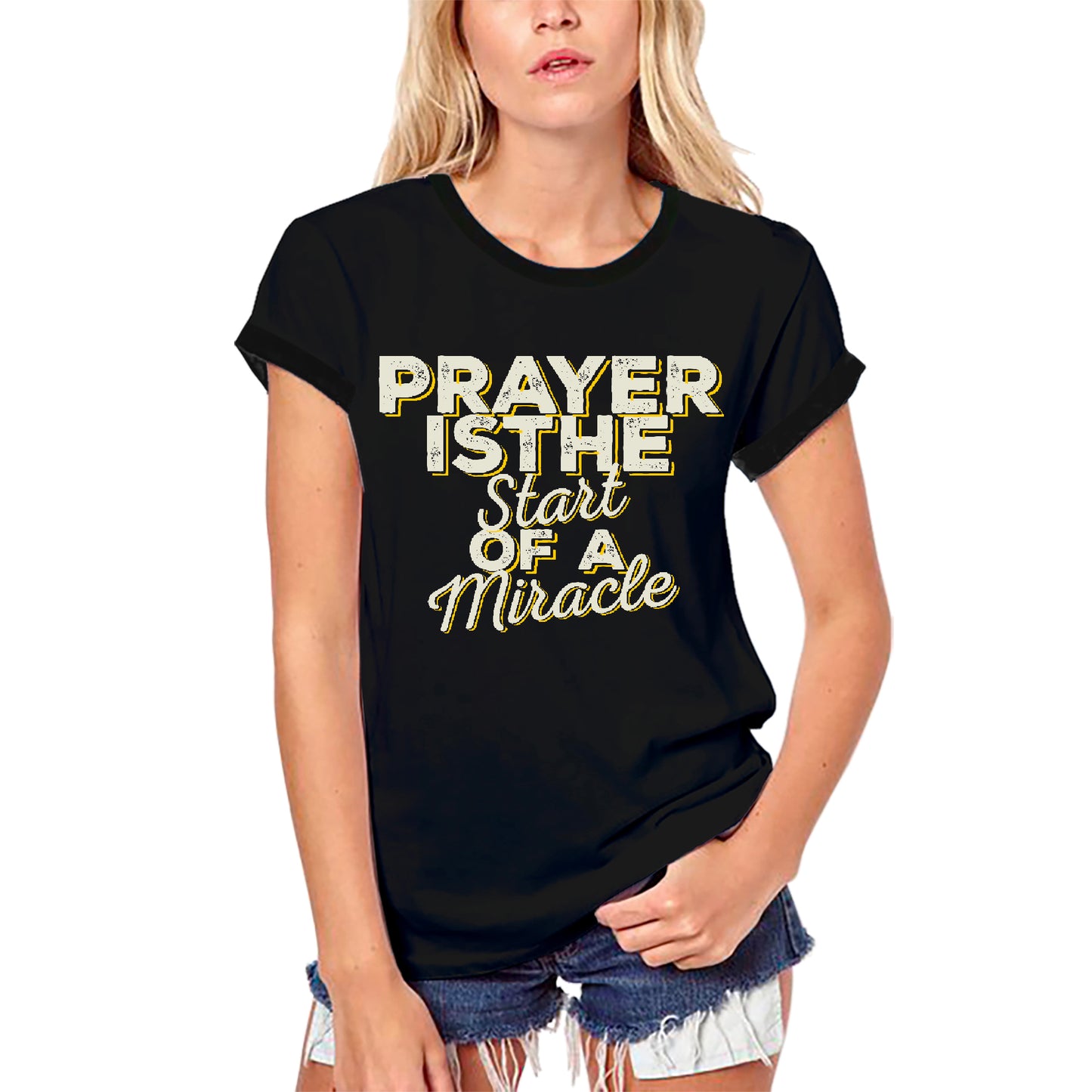 ULTRABASIC Damen-Bio-T-Shirt „Prayer is the Start of the Miracle“-Shirt