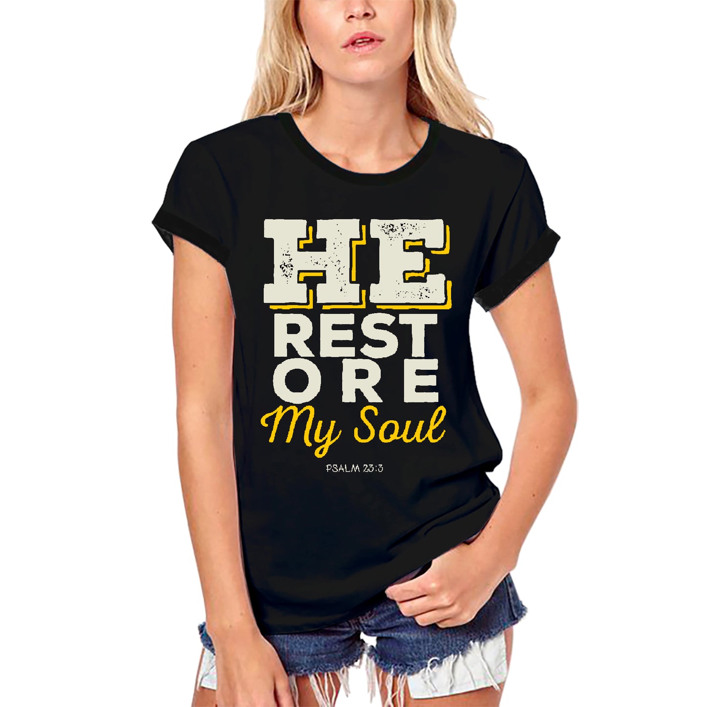 ULTRABASIC Bio-Religions-T-Shirt für Frauen „He Restored My Soul – Jesus Christus“-Shirt