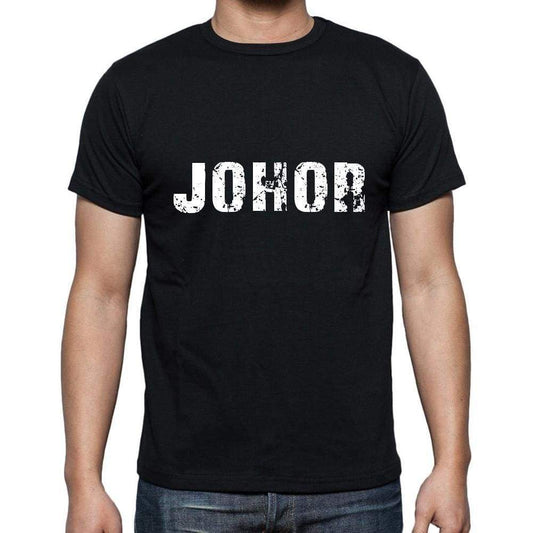 Johor Mens Short Sleeve Round Neck T-Shirt 5 Letters Black Word 00006 - Casual