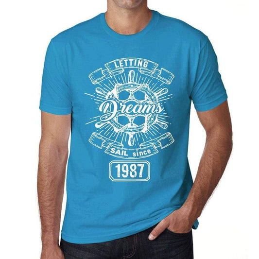 Letting Dreams Sail Since 1987 Mens T-Shirt Blue Birthday Gift 00404 - Blue / Xs - Casual