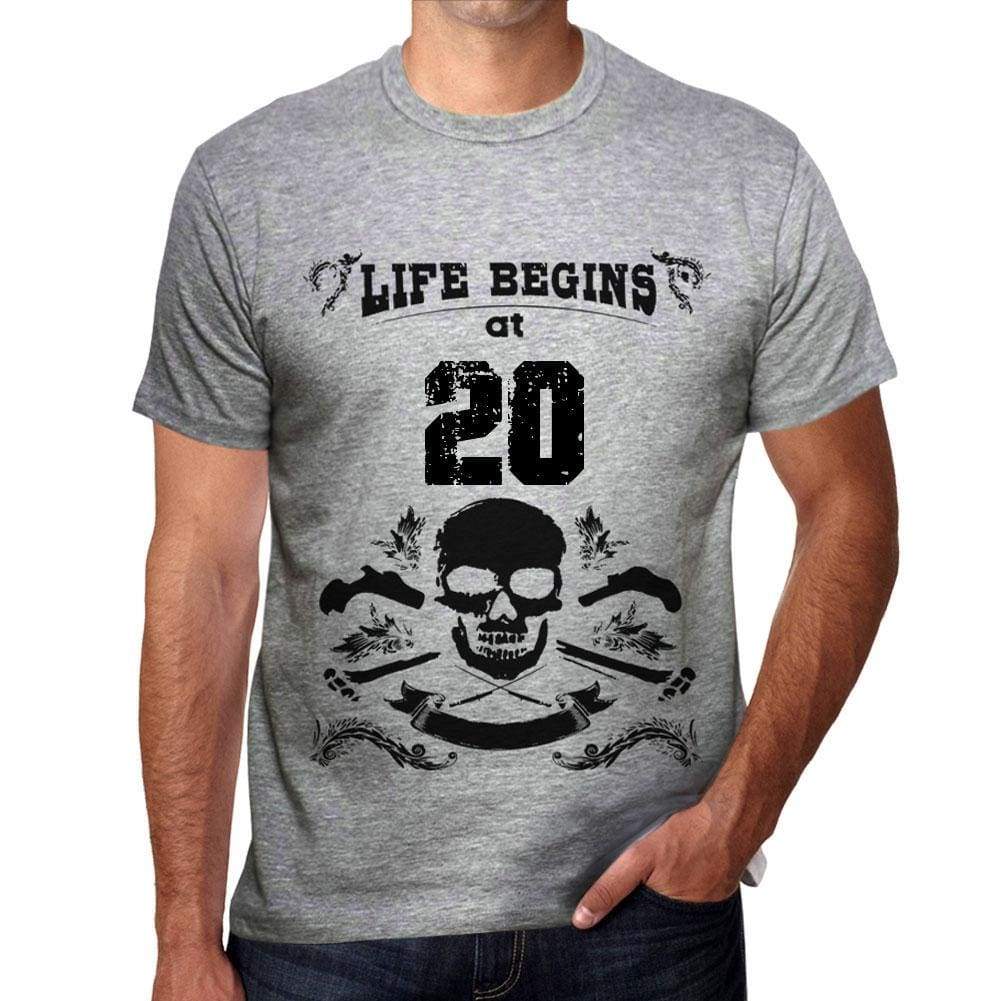 Life Begins At 20 Mens T-Shirt Grey Birthday Gift 00450 - Grey / S - Casual