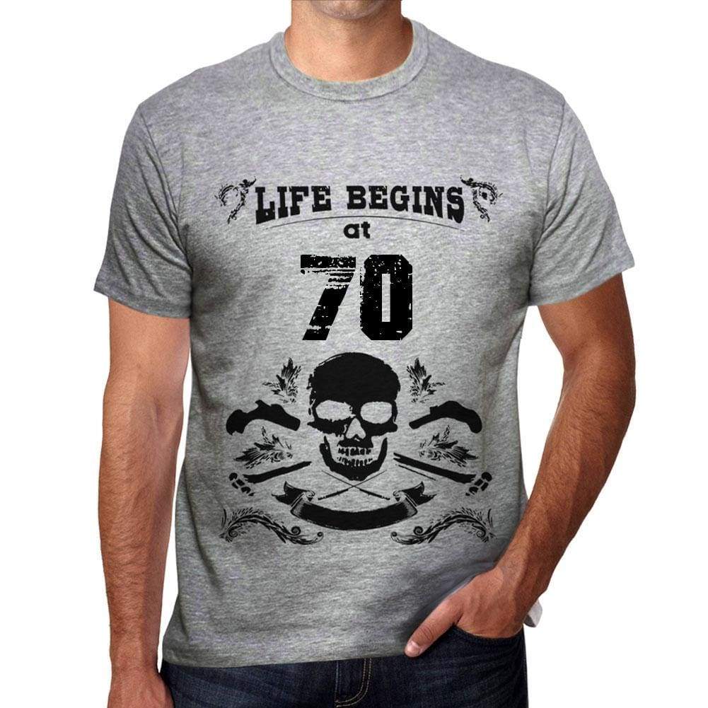 Life Begins At 70 Mens T-Shirt Grey Birthday Gift 00450 - Grey / S - Casual