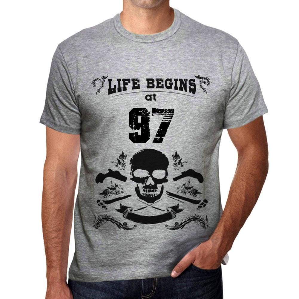 Life Begins At 97 Mens T-Shirt Grey Birthday Gift 00450 - Grey / S - Casual