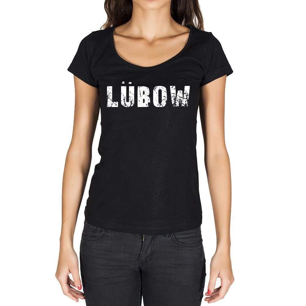 Lübow German Cities Black Womens Short Sleeve Round Neck T-Shirt 00002 - Casual
