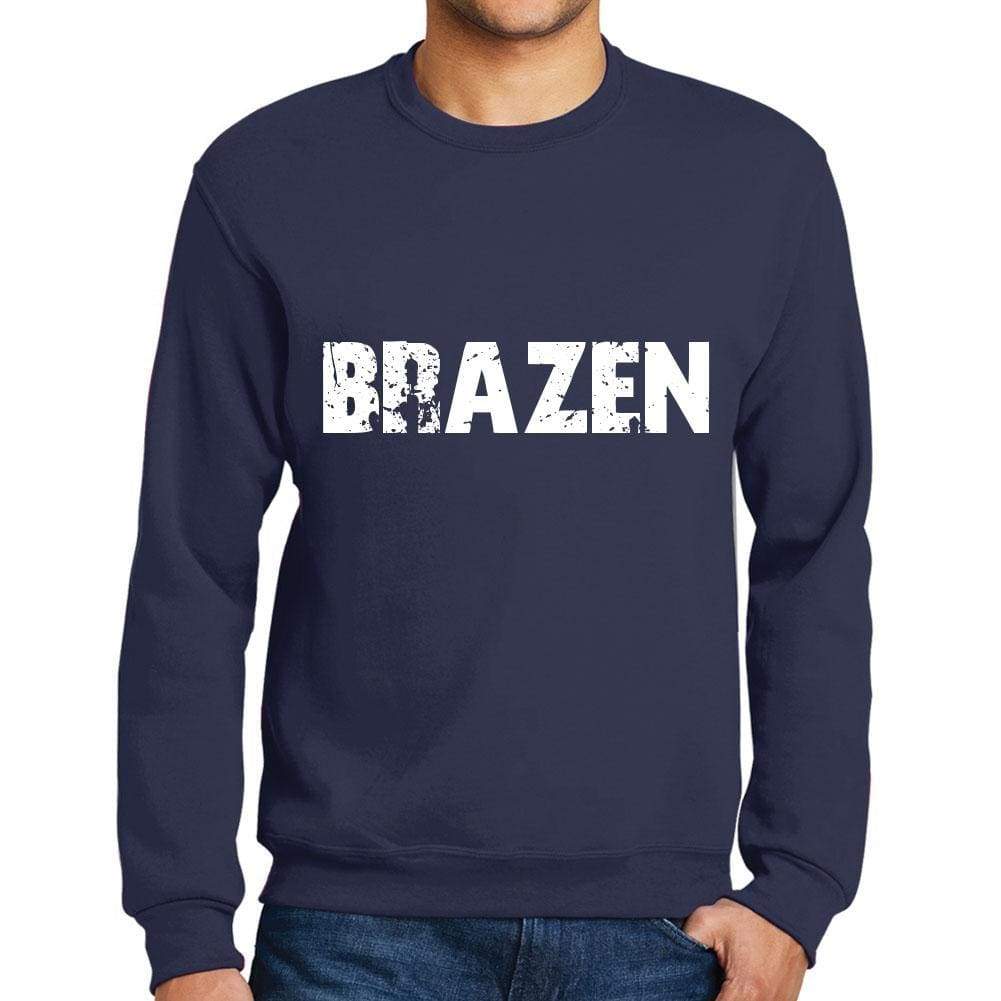 Mens Printed Graphic Sweatshirt Popular Words Brazen French Navy - French Navy / Small / Cotton - Sweatshirts