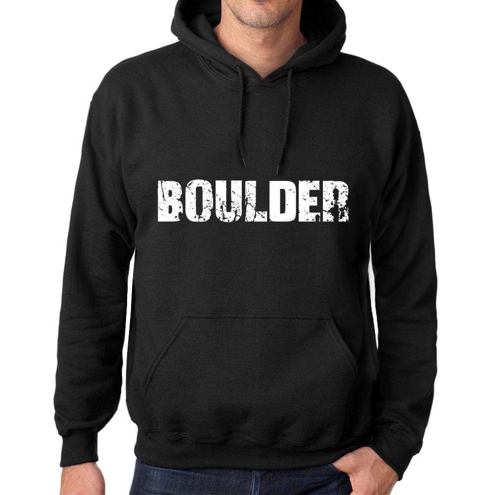 Mens Womens Unisex Printed Graphic Cotton Hoodie Soft Heavyweight Hooded Sweatshirt Pullover Popular Words Boulder Deep Black - Black / Xs /