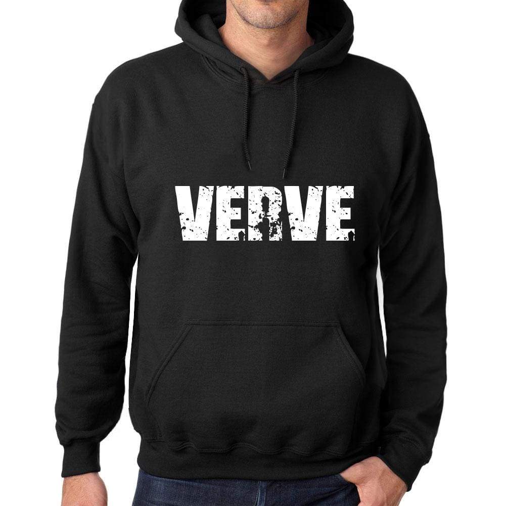 Mens Womens Unisex Printed Graphic Cotton Hoodie Soft Heavyweight Hooded Sweatshirt Pullover Popular Words Verve Deep Black - Black / Xs /