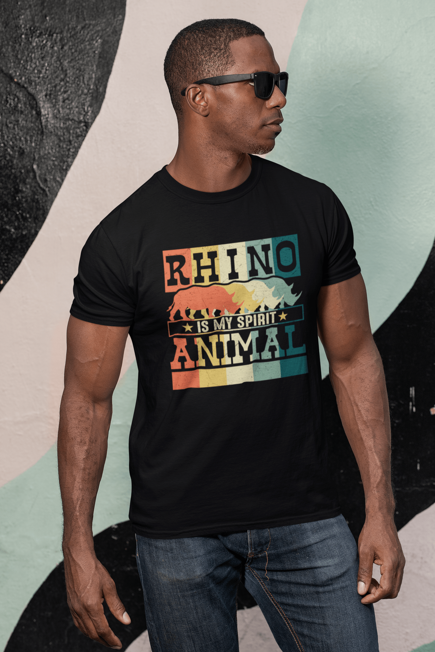 ULTRABASIC Herren-Grafik-T-Shirt Retro Rhino is My Spirit Animal – Vintage-T-Shirt