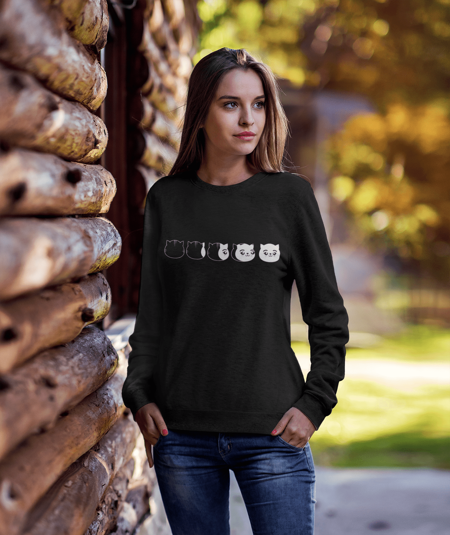 ULTRABASIC Damen-Sweatshirt, weißer Katzenkopf – niedrige Katzenpfoten – süße Sully