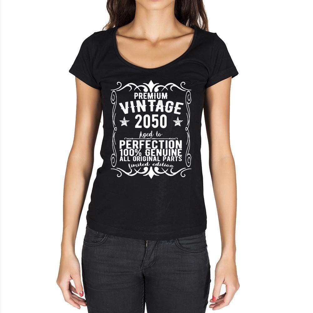 Premium Vintage Year 2050 Black Womens Short Sleeve Round Neck T-Shirt Gift T-Shirt 00365 - Black / Xs - Casual