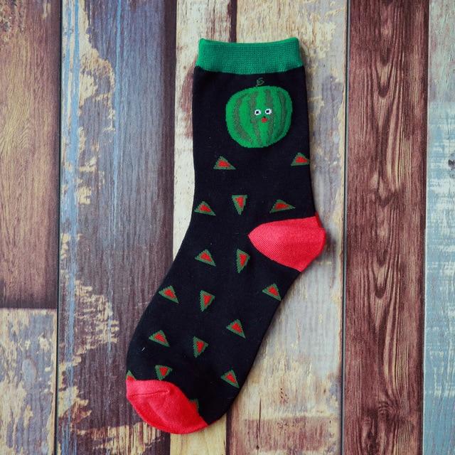 Korean women's fashion fruit socks casual cotton avocado watermelon avocado pattern Harajuku style socks happy girl socks