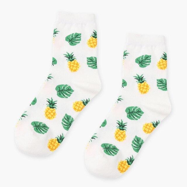 Sommer koreanische Happy Fruits Socken Zitrone Avocado Ananas Kirsche Blaubeere Orange Gardenien Bananenblätter bedruckte Unisex-Socken